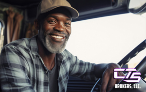 A CTS Brokers driver at the wheel of his truck