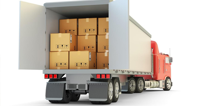 Palletized boxes loaded in a dry van trailer