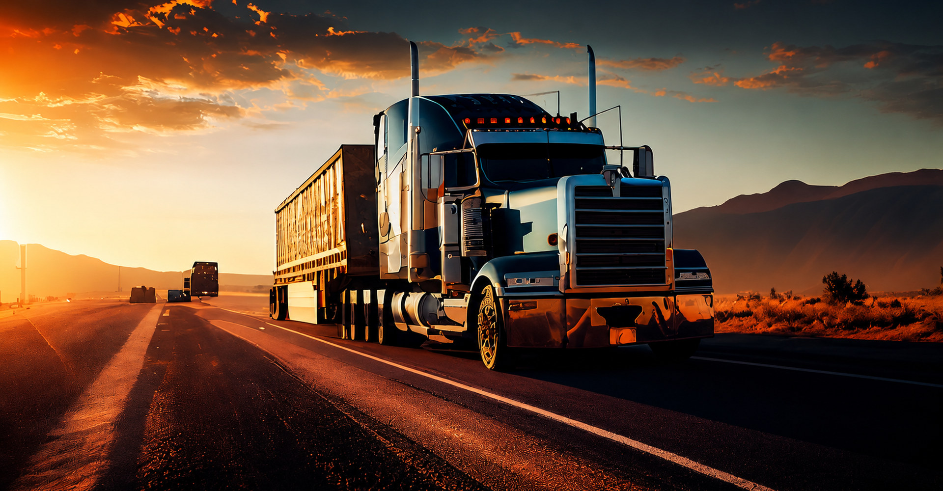 A CTS Brokers tractor-trailer on the open highway at sunset